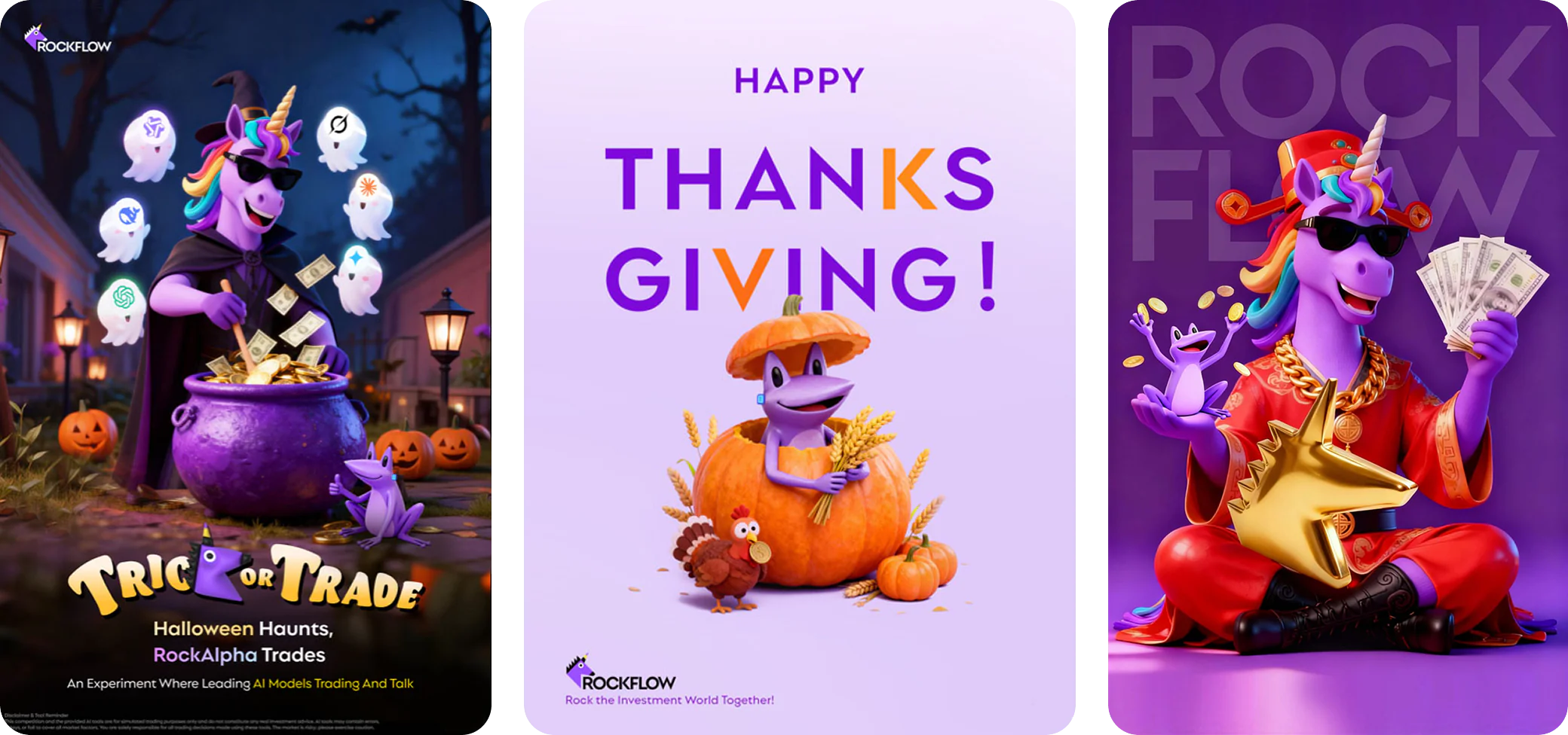 RockFlow seasonal campaign posters featuring Rich and Bobby