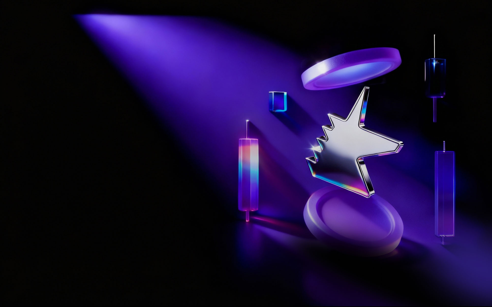 RockFlow metallic unicorn and trading candlestick visual