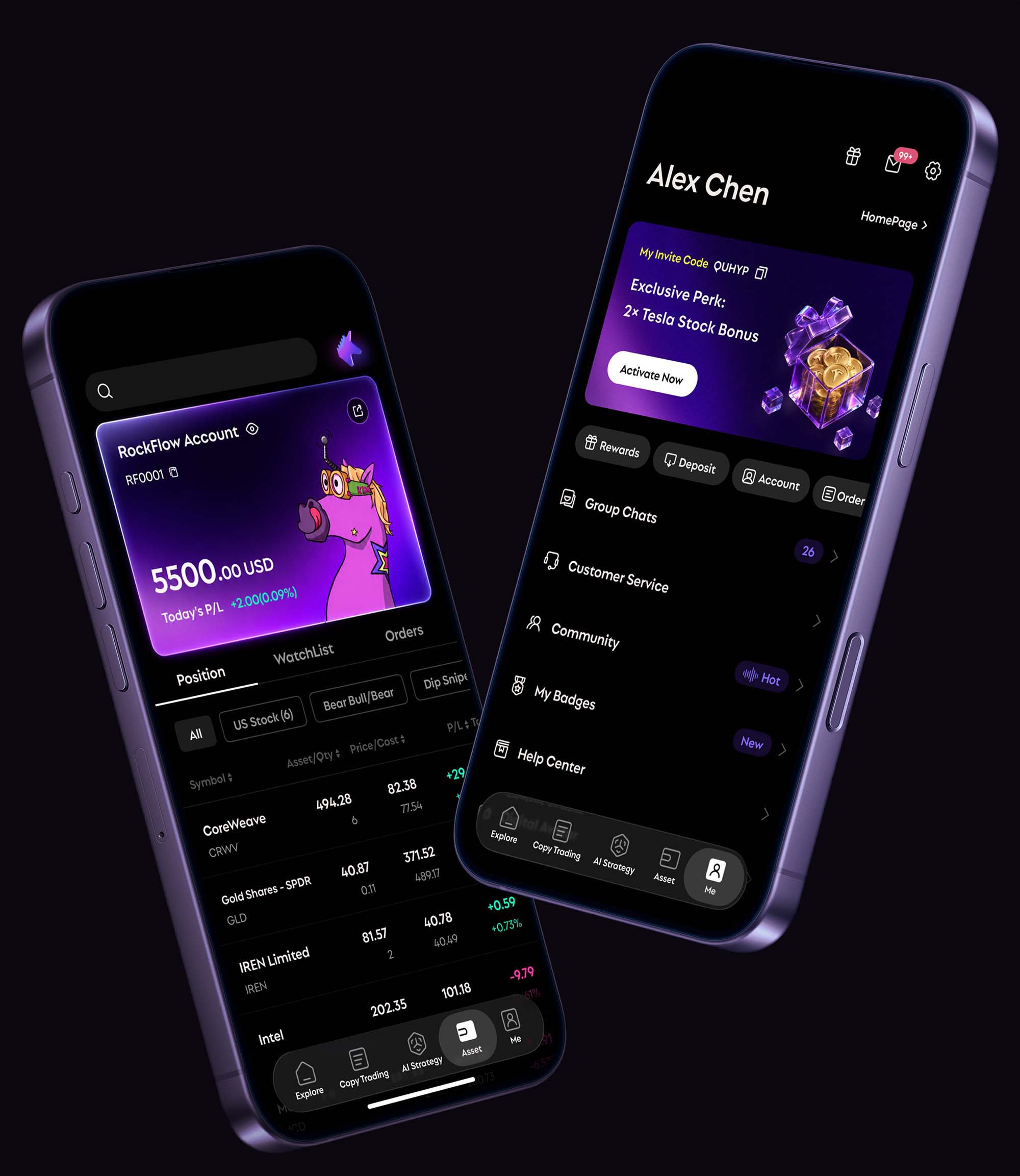 RockFlow asset and profile mobile interfaces