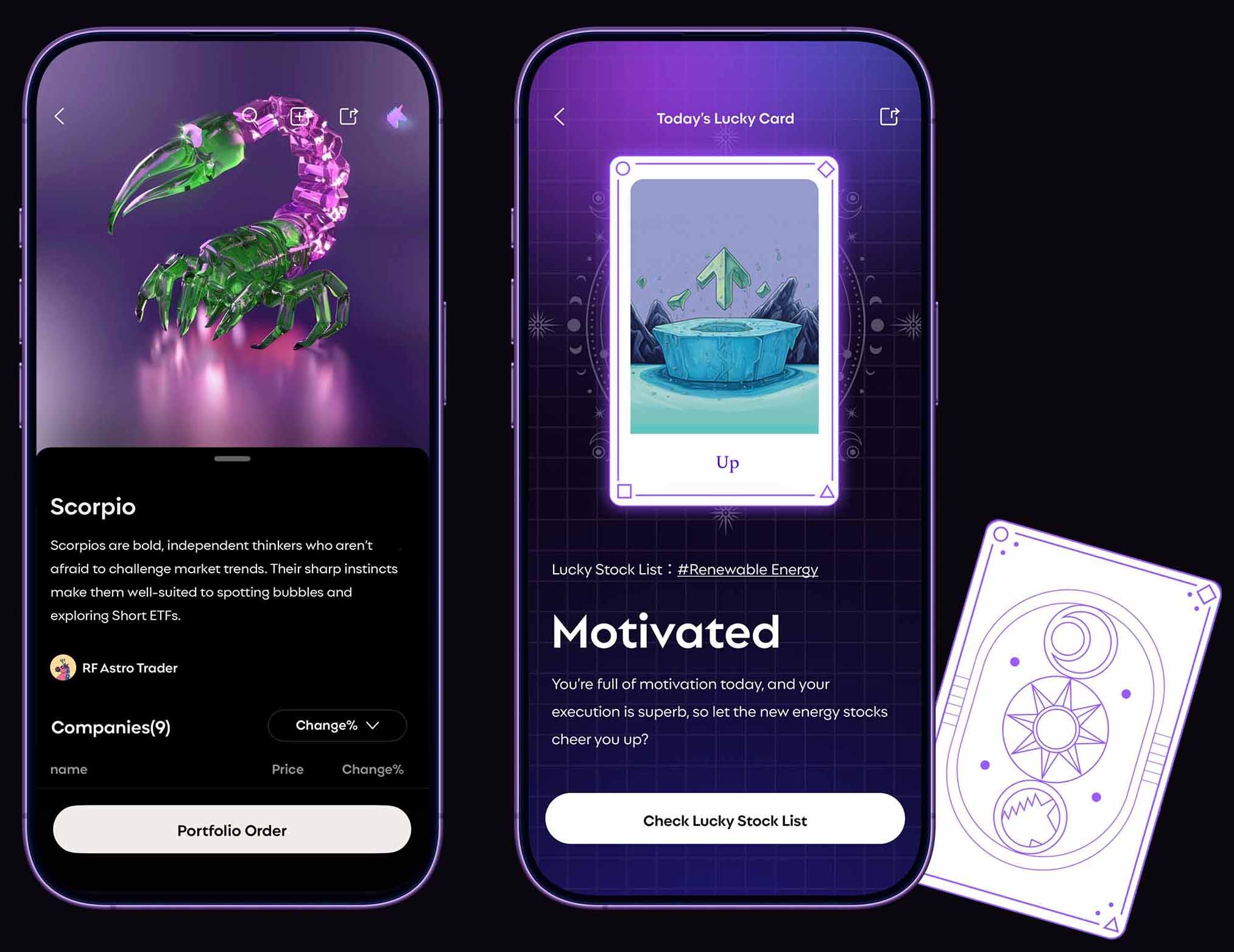 RockFlow astrology strategy and lucky stock card mobile experiences