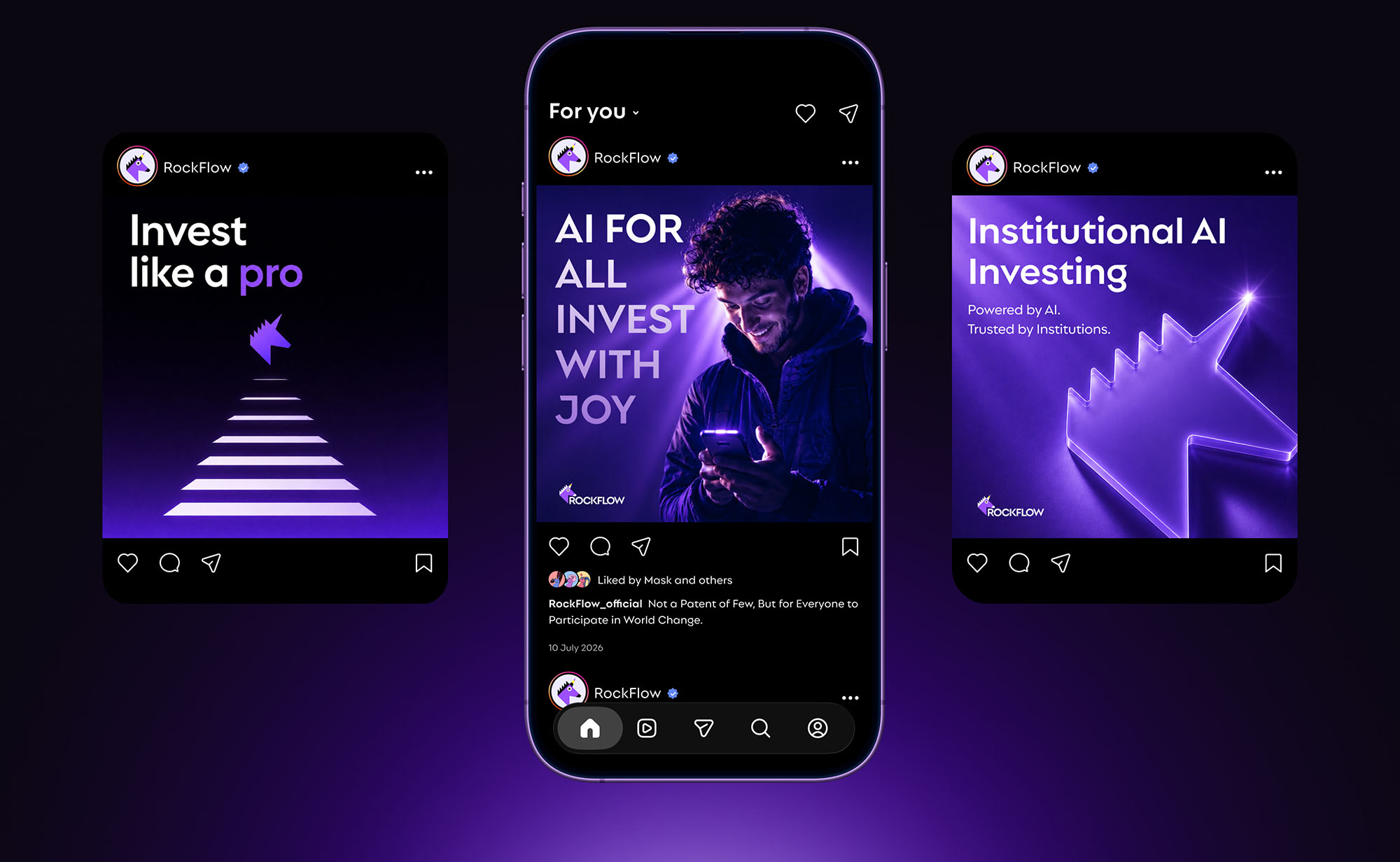 RockFlow social media visual system across branded campaign layouts