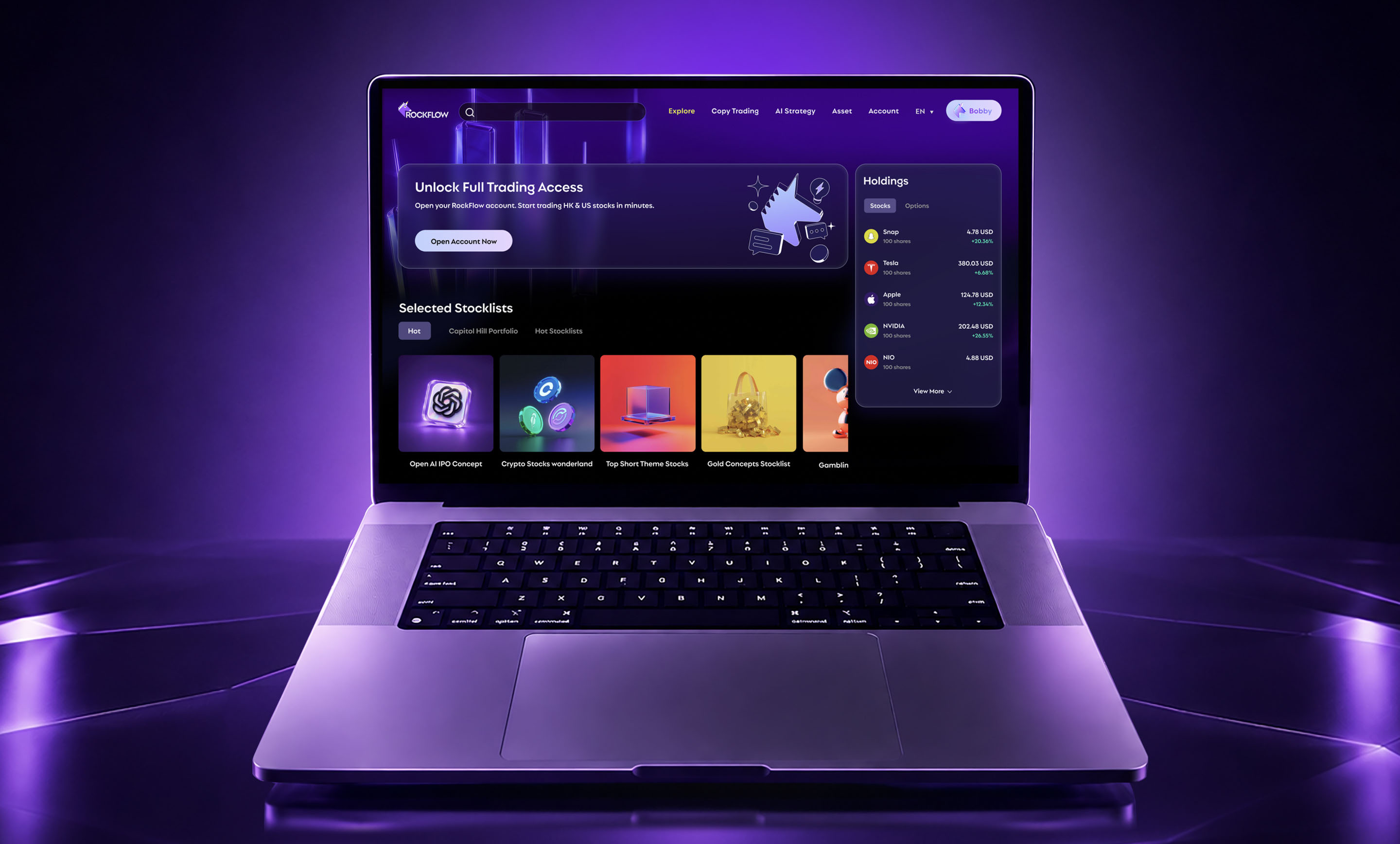 RockFlow web brand experience on a laptop