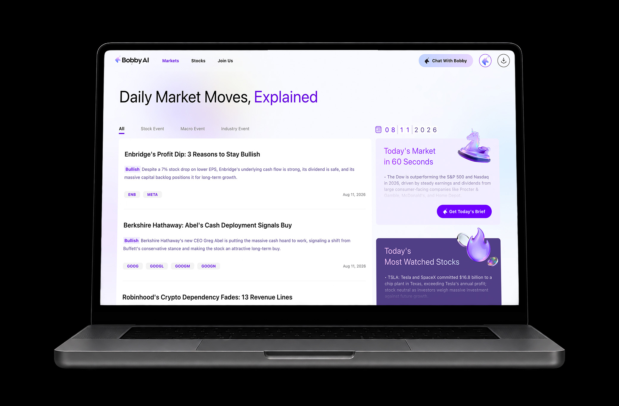 Bobby AI curated market story feed